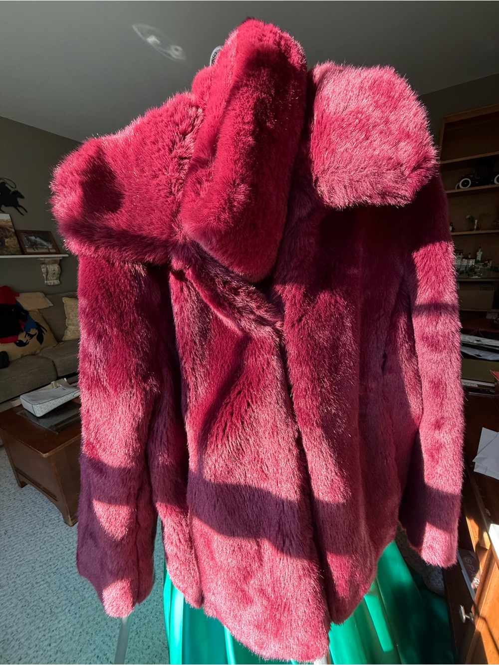 Liz Claiborne Plush Faux Fur Jacket in Rich Berry